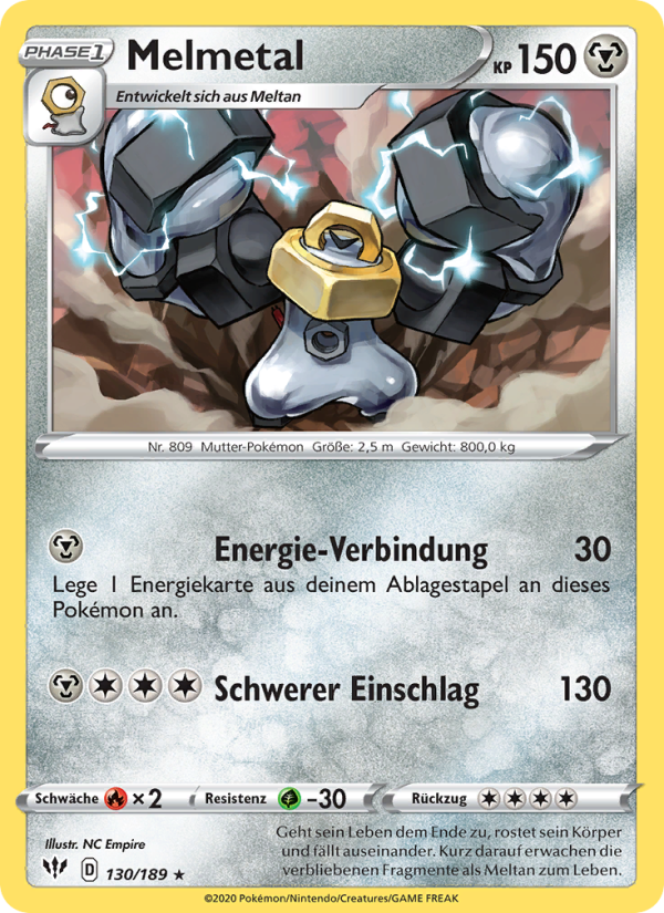 Melmetal 130 — Flammende Finsternis (German Pokémon TCG card)