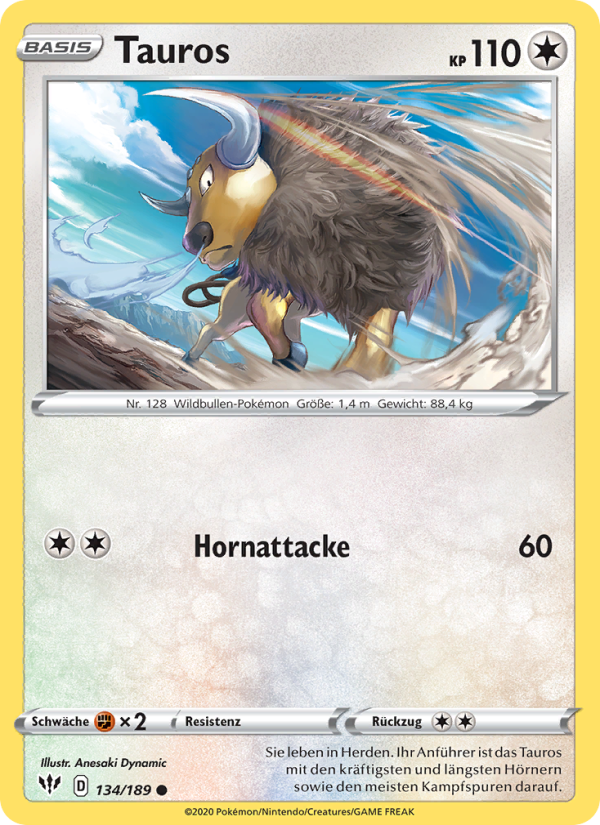 Tauros 134 — Flammende Finsternis (German Pokémon TCG card)