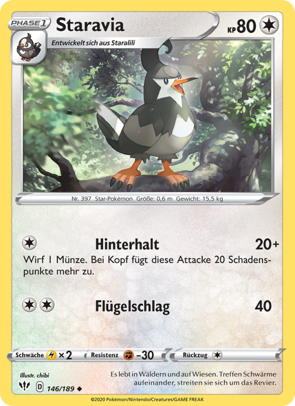 Staravia 146 — Flammende Finsternis (German Pokémon TCG card)