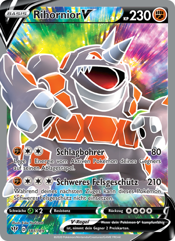 Rihornior V 181 — Flammende Finsternis (German Pokémon TCG card)