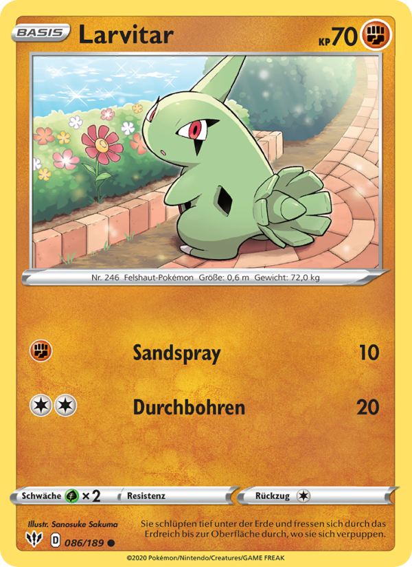 Larvitar 86 — Flammende Finsternis (German Pokémon TCG card)
