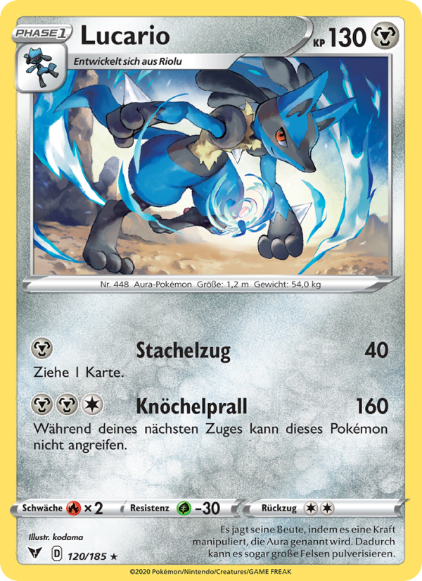 Lucario 120 — Farbenschock (German Pokémon TCG card)