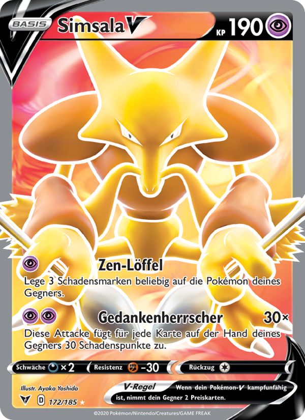 Simsala V 172 — Farbenschock (German Pokémon TCG card)