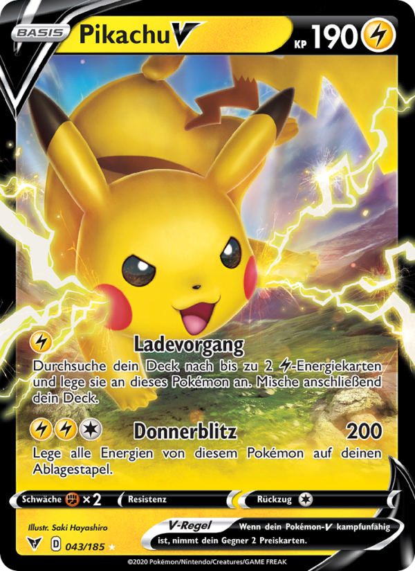 Pikachu V 43 — Farbenschock (German Pokémon TCG card)
