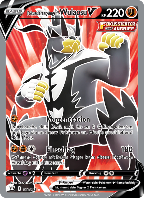 Fokussierter-Angriff-Wulaosu V 150 — Kampfstile (German Pokémon TCG card)