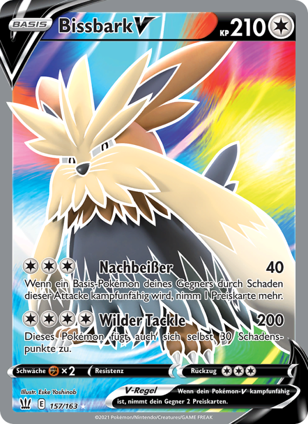 Bissbark V 157 — Kampfstile (German Pokémon TCG card)