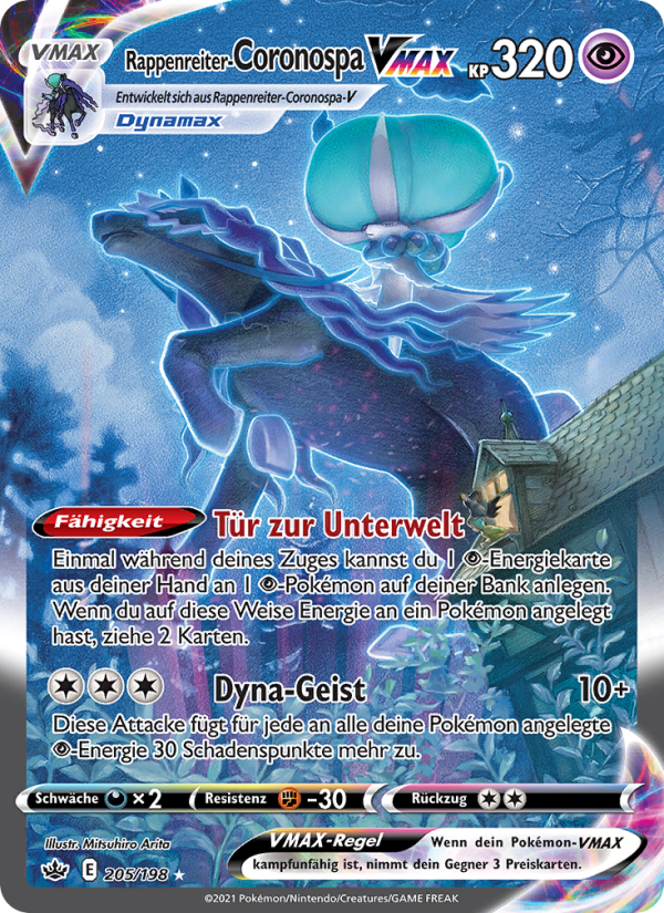 Rappenreiter-Coronospa VMAX 205 — Schaurige Herrschaft (German Pokémon TCG card)
