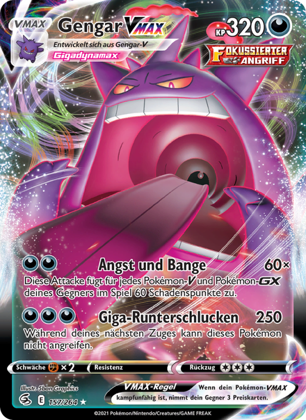 Gengar VMAX 157 — Fusions Angriff (German Pokémon TCG card)