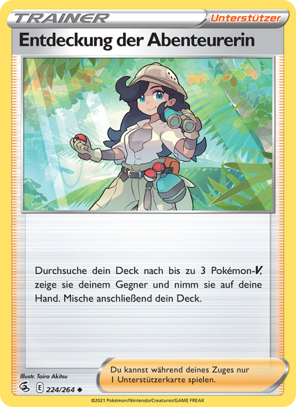 Entdeckung der Abenteurerin 224 — Fusions Angriff (German Pokémon TCG card)