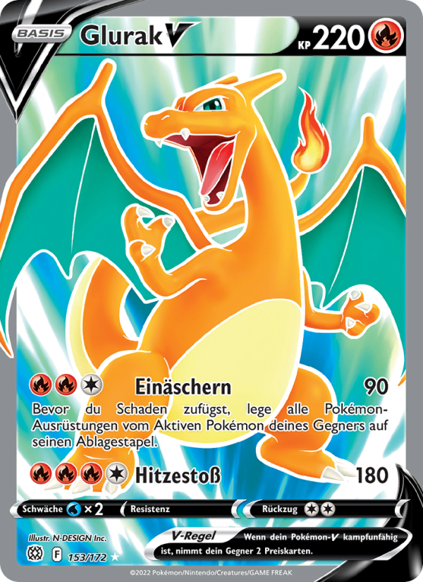 Glurak V 153 — Strahlende Sterne (German Pokémon TCG card)