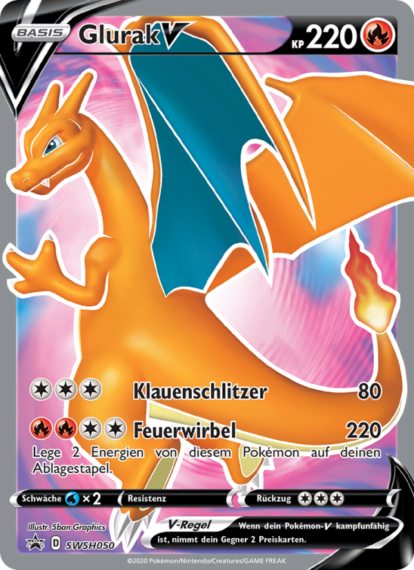 Glurak V SWSH050 — SCSC Promokarten (German Pokémon TCG card)