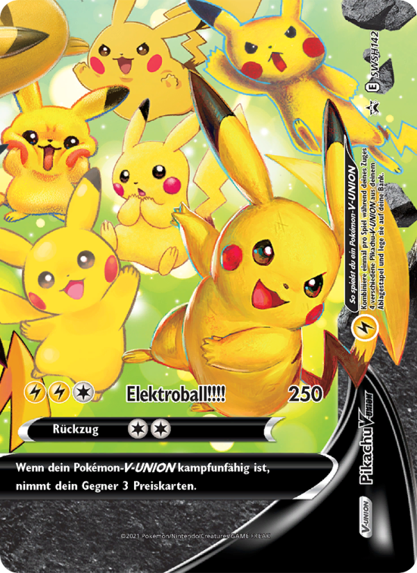 Pikachu V-UNION SWSH142 — SCSC Promokarten (German Pokémon TCG card)