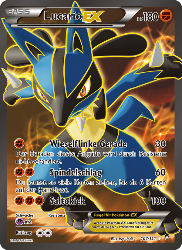 Lucario EX 107 — Fliegende Fäuste (German Pokémon TCG card)