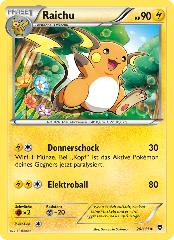 Raichu 28 — Fliegende Fäuste (German Pokémon TCG card)