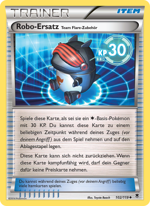 Robo-Ersatz Team Flare-Zubehör 102 — Phantomkräfte (German Pokémon TCG card)