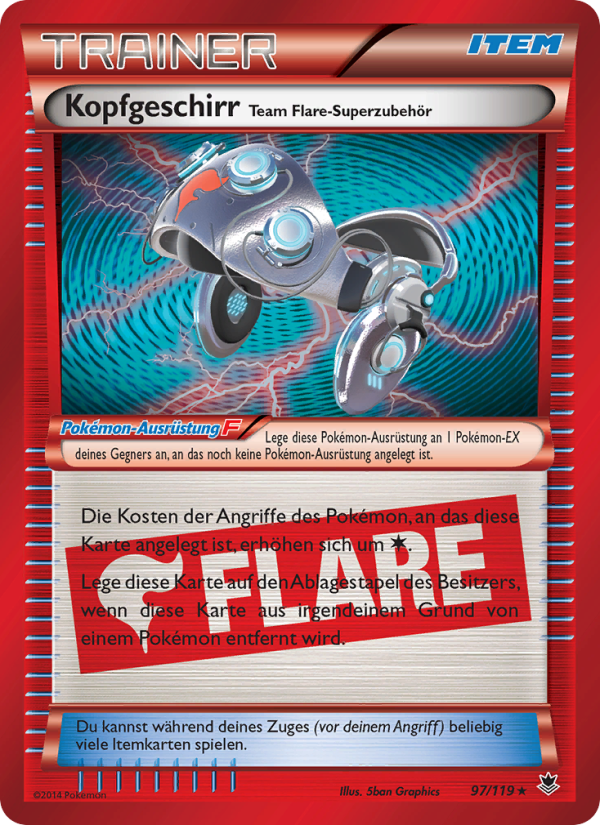 Kopfgeschirr Team Flare-Superzubehör 97 — Phantomkräfte (German Pokémon TCG card)