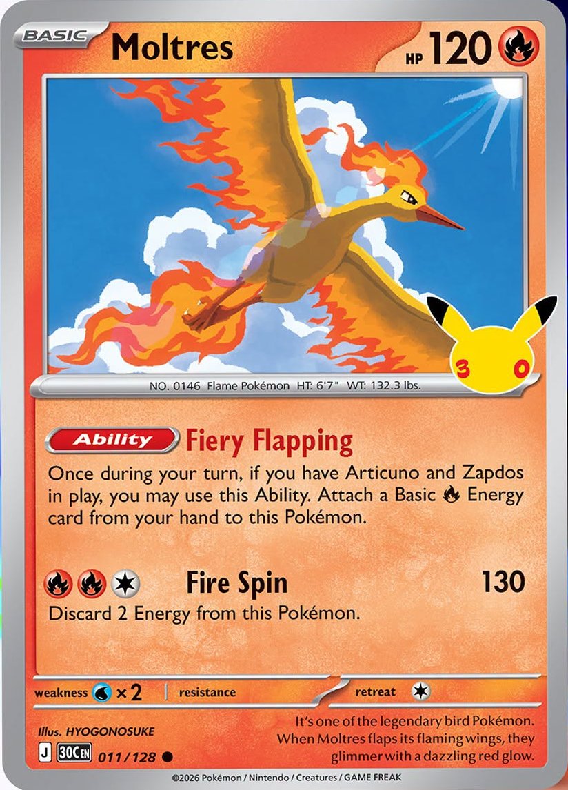 Moltres 011 — 30th Celebration (English Pokémon TCG card)