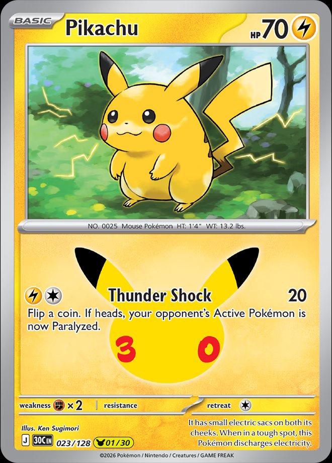 Pikachu 023 — 30th Celebration (English Pokémon TCG card)