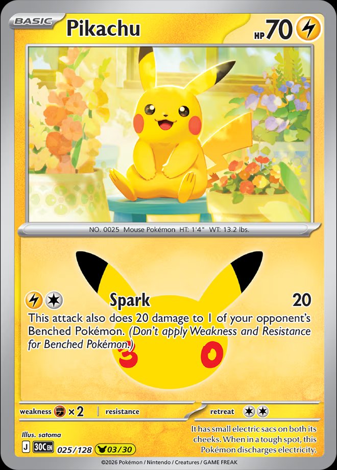 Pikachu 025 — 30th Celebration (English Pokémon TCG card)