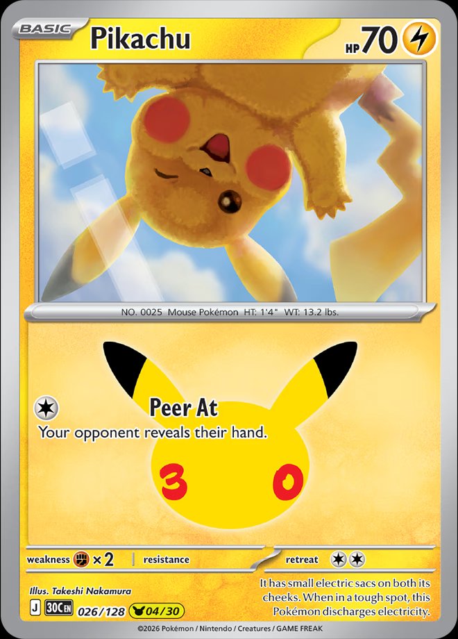 Pikachu 026 — 30th Celebration (English Pokémon TCG card)
