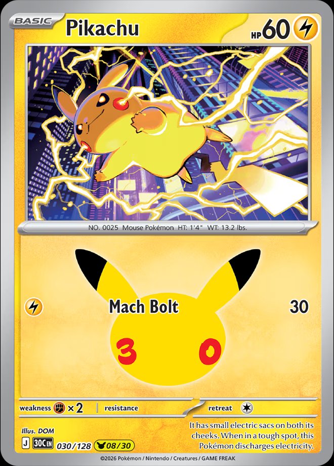 Pikachu 030 — 30th Celebration (English Pokémon TCG card)