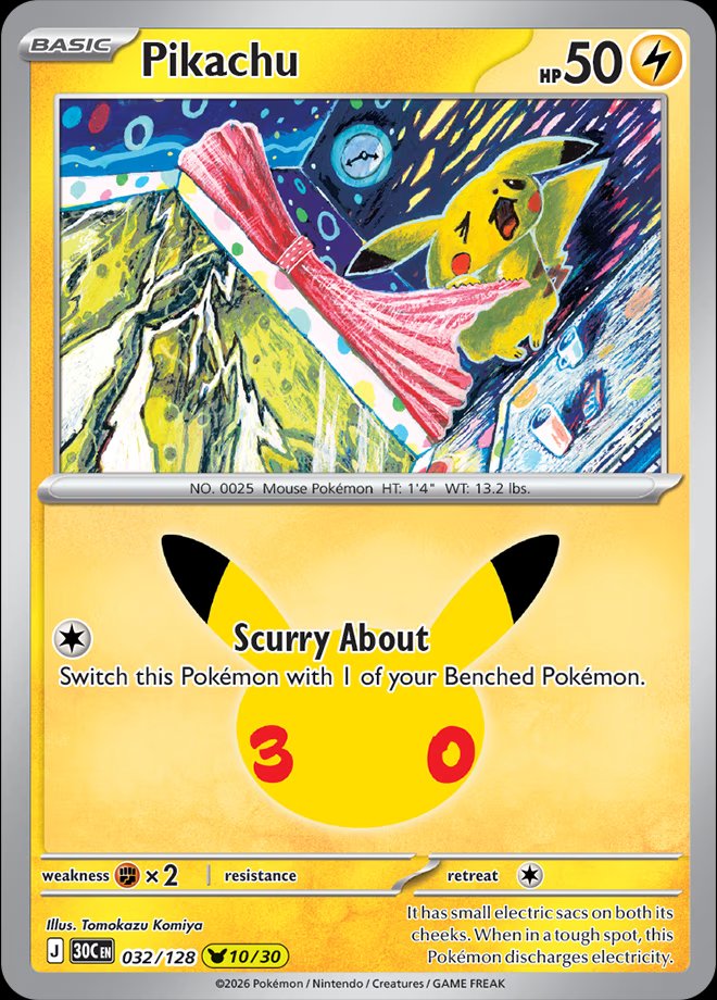 Pikachu 032 — 30th Celebration (English Pokémon TCG card)