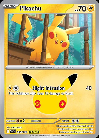 Pikachu 036 — 30th Celebration (English Pokémon TCG card)