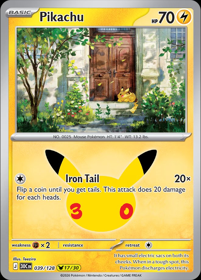 Pikachu 039 — 30th Celebration (English Pokémon TCG card)