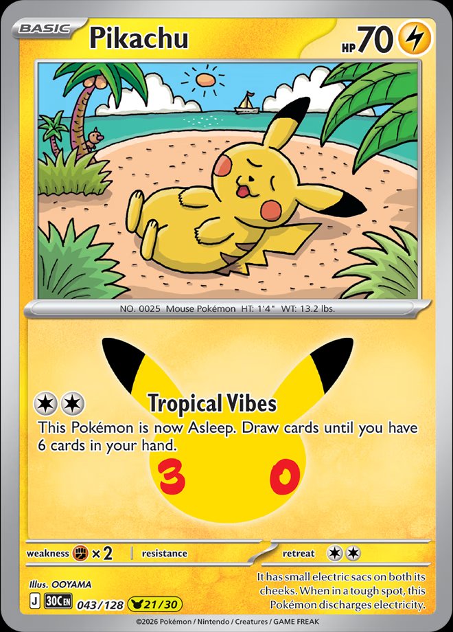 Pikachu 043 — 30th Celebration (English Pokémon TCG card)