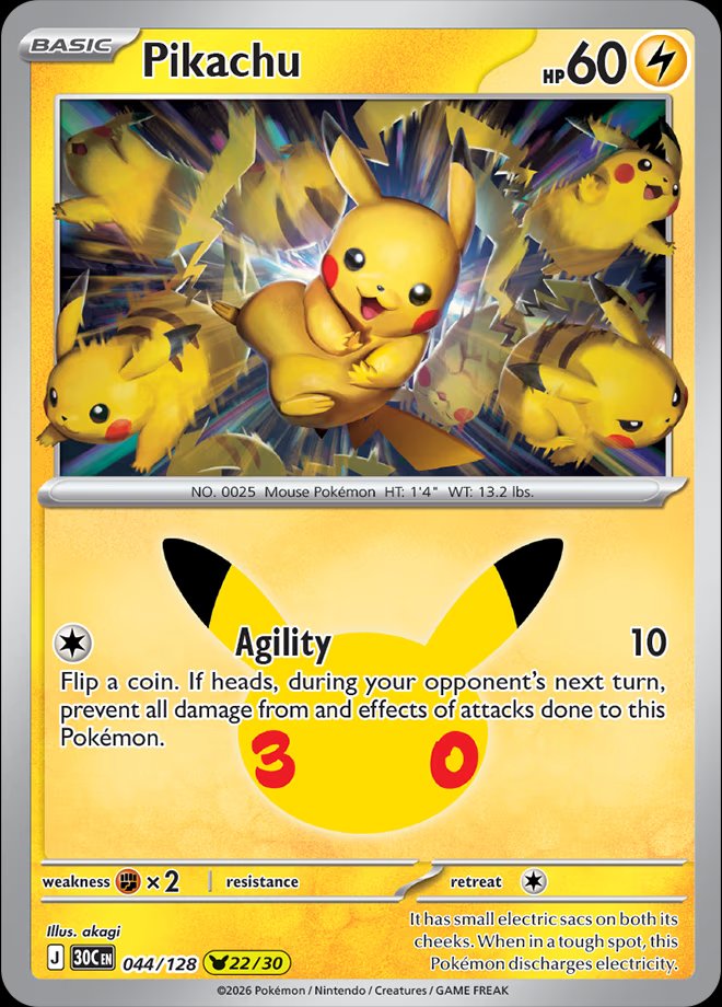 Pikachu 044 — 30th Celebration (English Pokémon TCG card)
