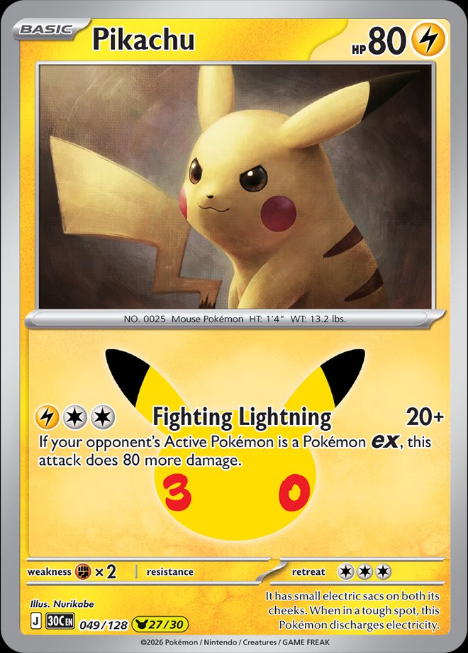 Pikachu 049 — 30th Celebration (English Pokémon TCG card)