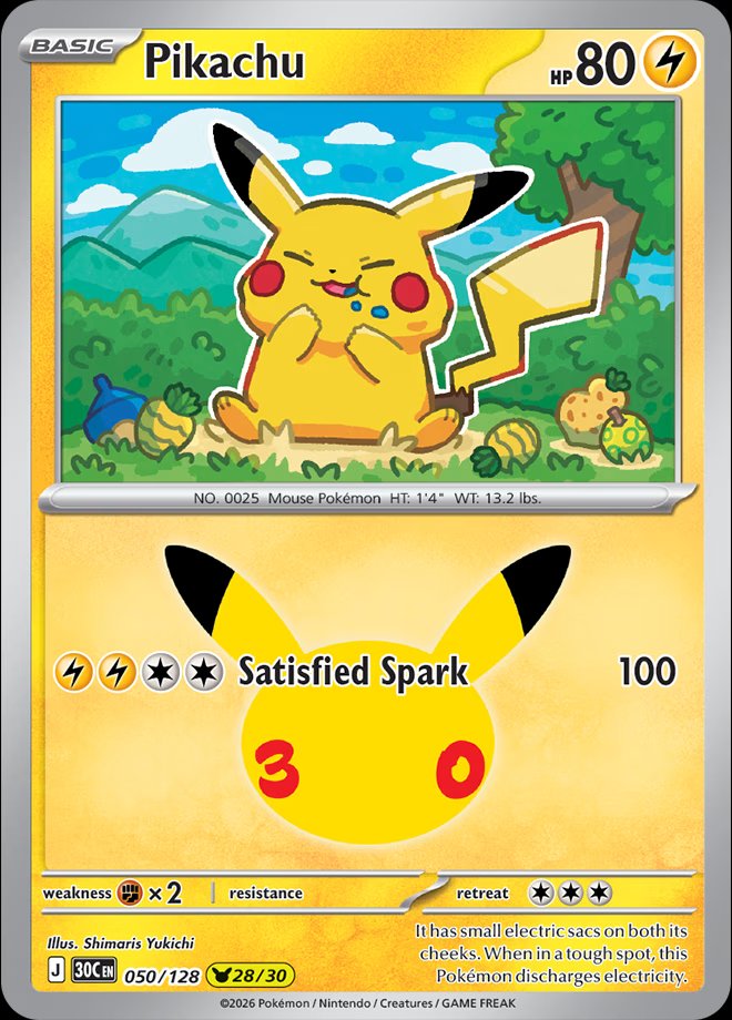 Pikachu 050 — 30th Celebration (English Pokémon TCG card)
