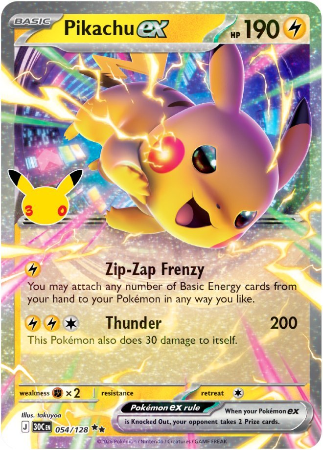Pikachu ex 054 — 30th Celebration (English Pokémon TCG card)
