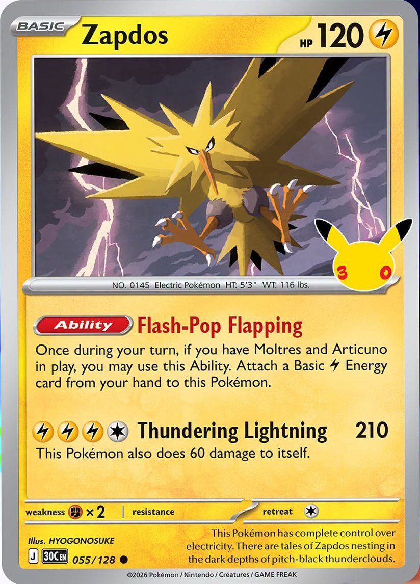Zapdos 055 — 30th Celebration (English Pokémon TCG card)
