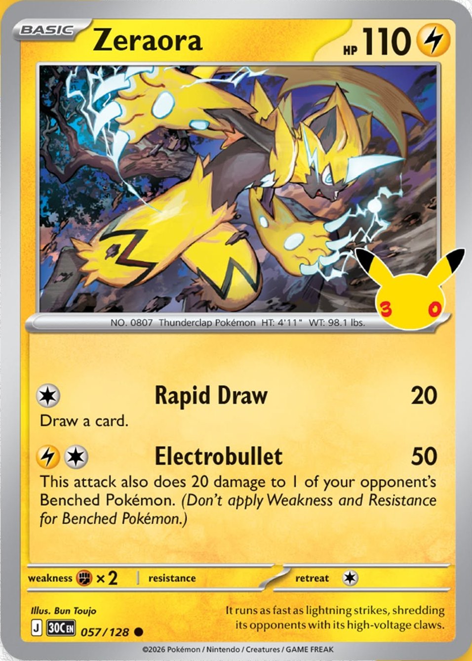 Zeraora 057 — 30th Celebration (English Pokémon TCG card)