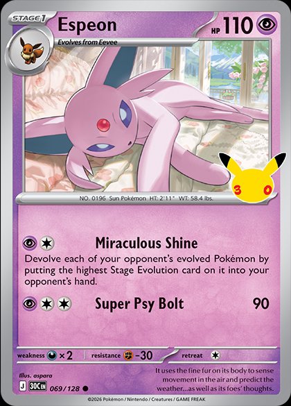 Espeon 069 — 30th Celebration (English Pokémon TCG card)