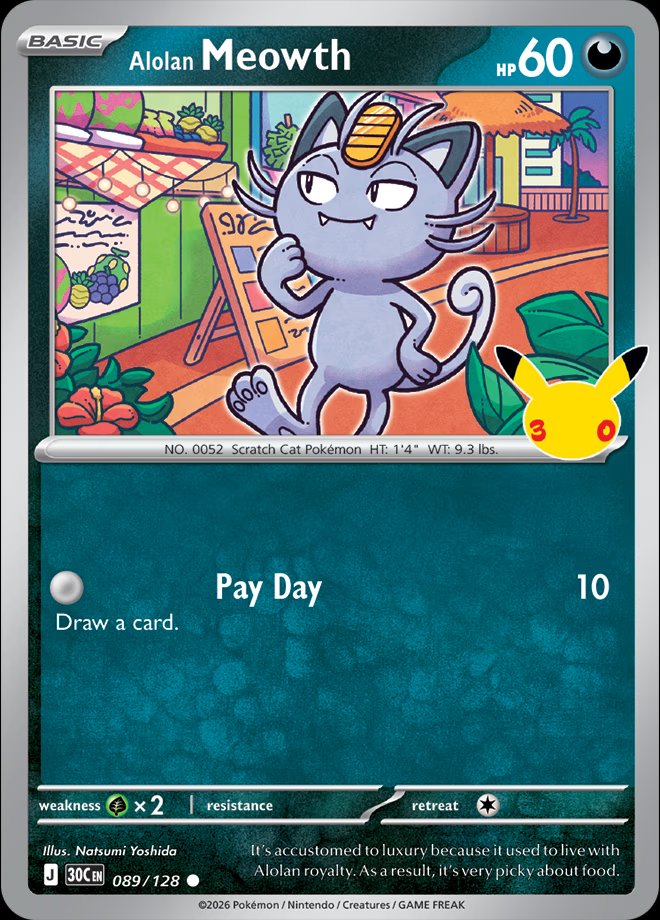 Alolan Meowth 089 — 30th Celebration (English Pokémon TCG card)
