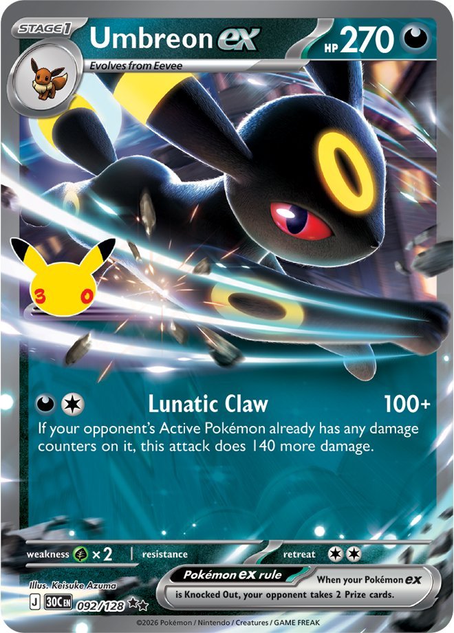Umbreon ex 092 — 30th Celebration (English Pokémon TCG card)