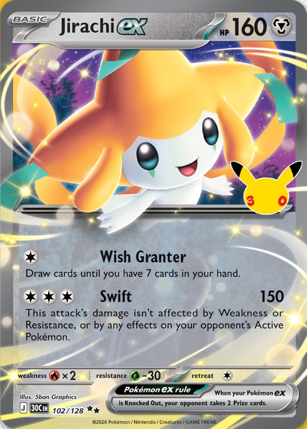 Jirachi ex 102 — 30th Celebration (English Pokémon TCG card)