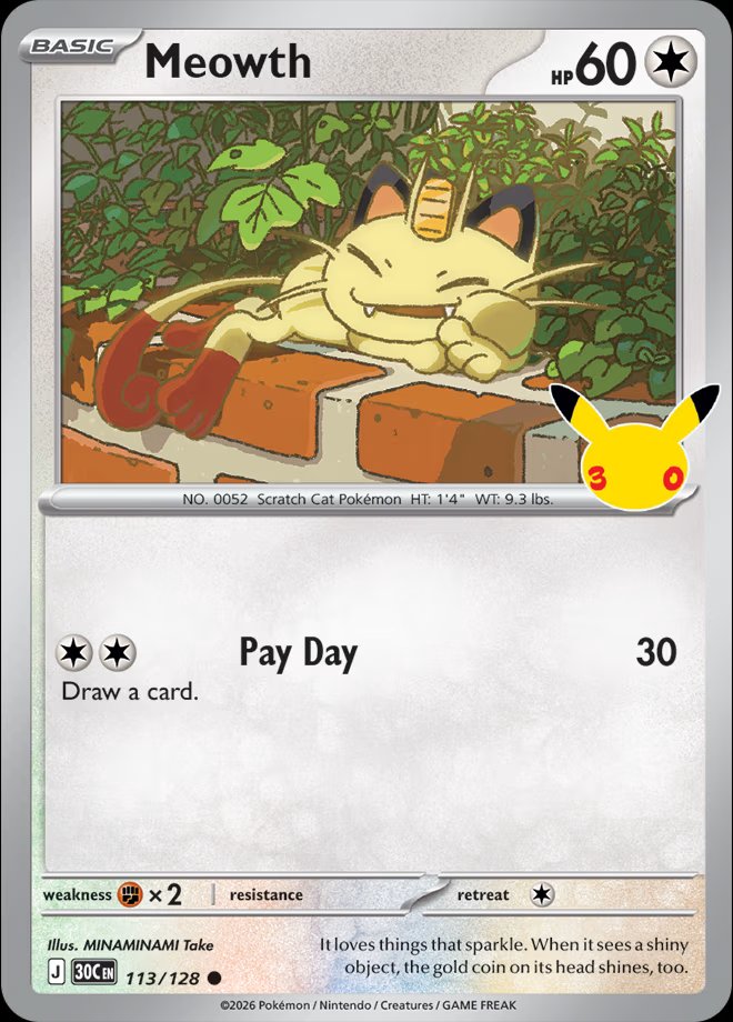Meowth 113 — 30th Celebration (English Pokémon TCG card)