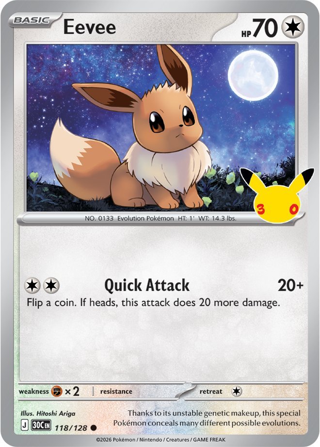 Eevee 118 — 30th Celebration (English Pokémon TCG card)