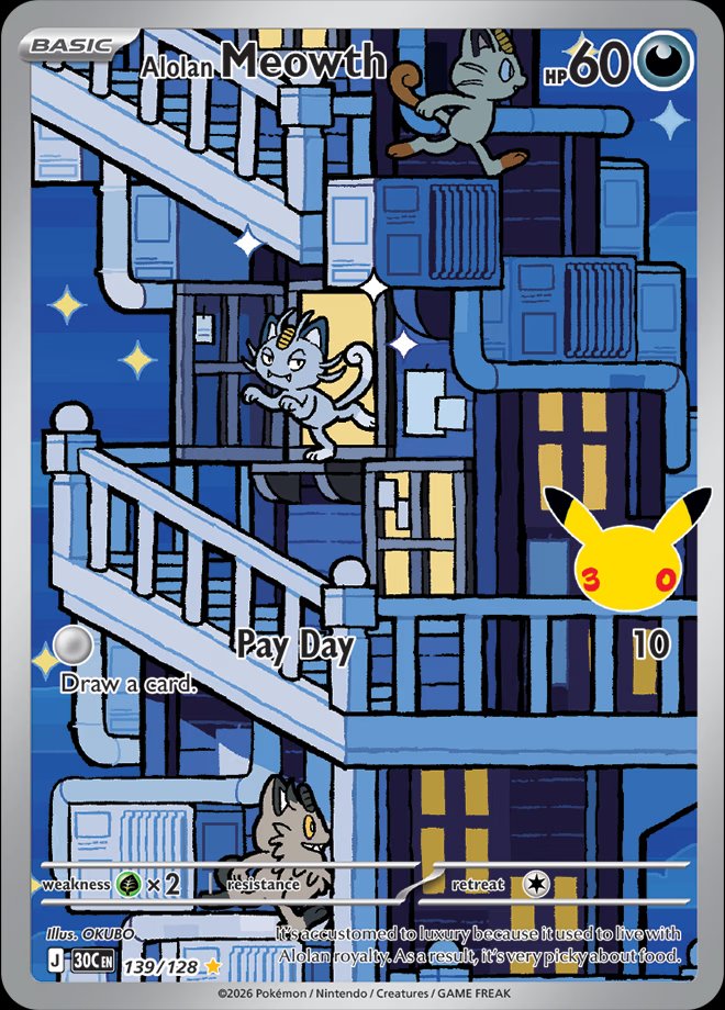 Alolan Meowth 139 — 30th Celebration (English Pokémon TCG card)