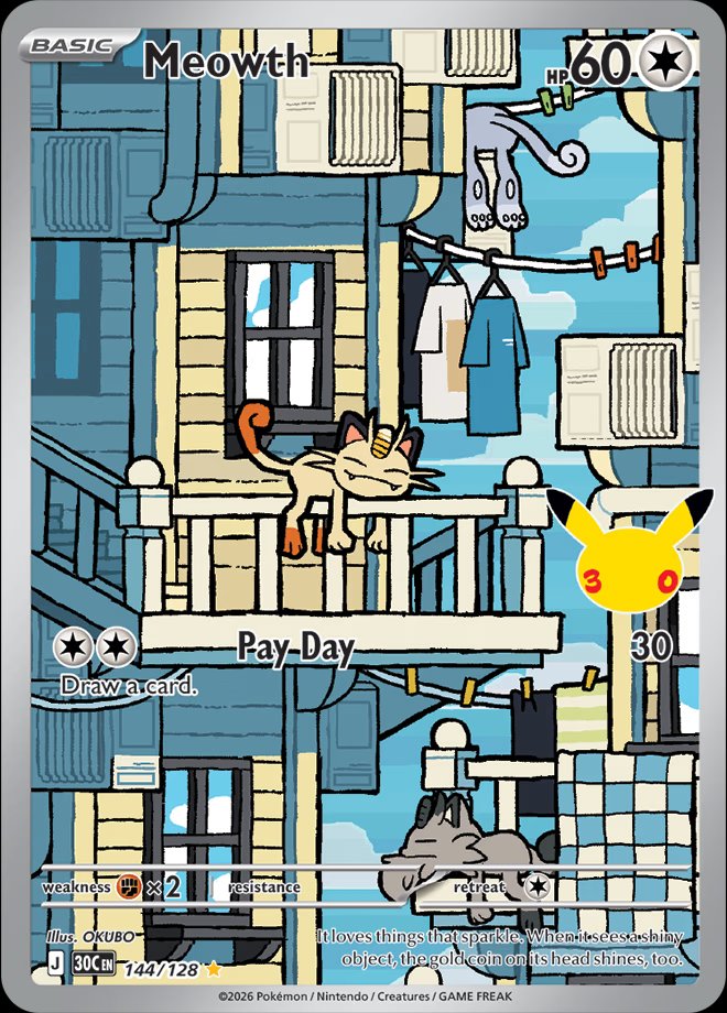 Meowth 144 — 30th Celebration (English Pokémon TCG card)