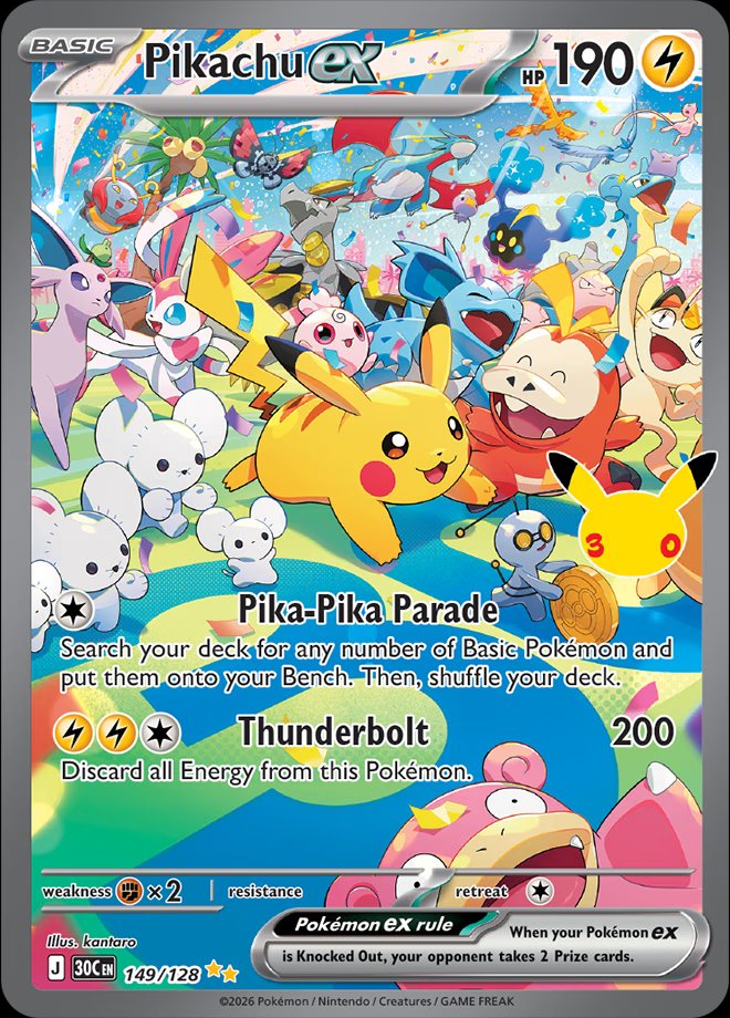 Pikachu ex 149 — 30th Celebration (English Pokémon TCG card)