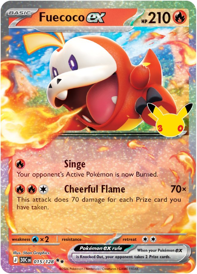 Fuecoco ex 15 — 30th Celebration (English Pokémon TCG card)