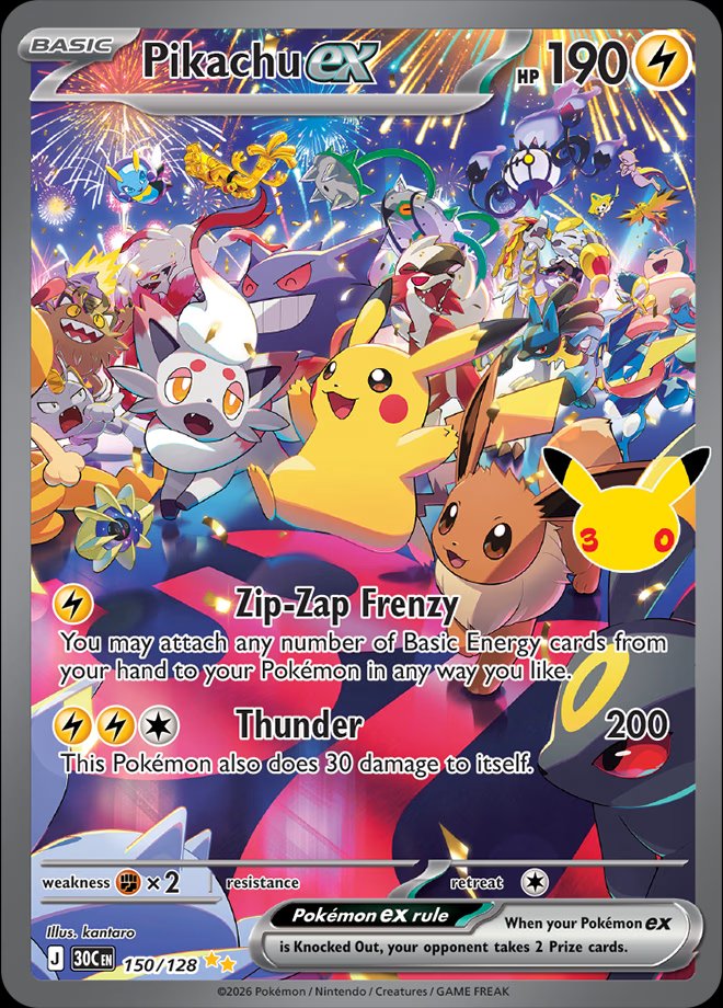 Pikachu ex 150 — 30th Celebration (English Pokémon TCG card)