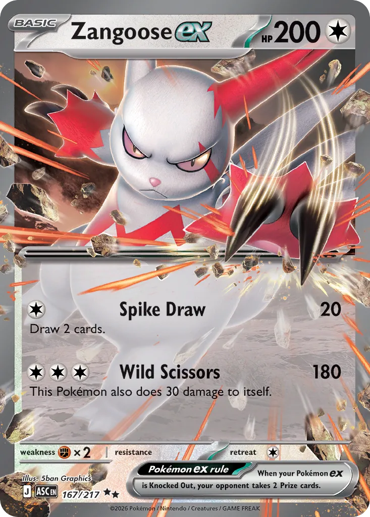 Zangoose ex 167/217 — Ascended Heroes (English Pokémon TCG card)