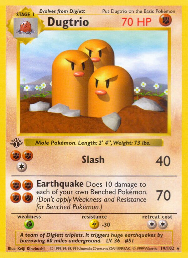 Dugtrio 019 — Base Set (Shadowless) (English Pokémon TCG card)