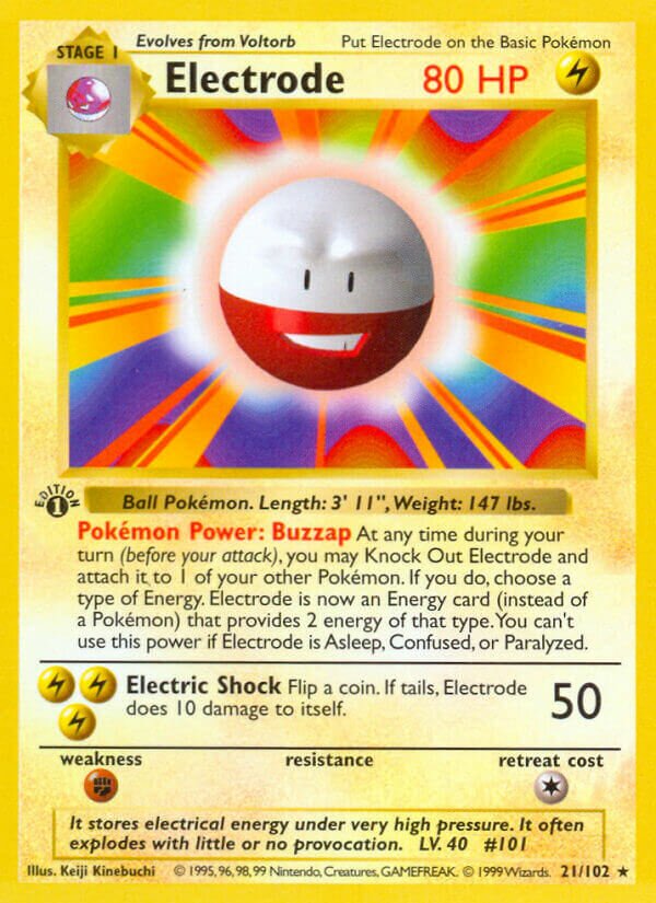 Electrode 021 — Base Set (Shadowless) (English Pokémon TCG card)