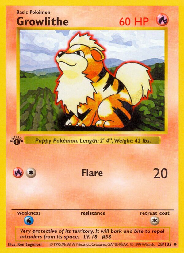 Growlithe 028 — Base Set (Shadowless) (English Pokémon TCG card)